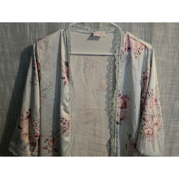 Women's Le‎ Rose Robe Size XS/S Blue Floral - Picture 3 of 5